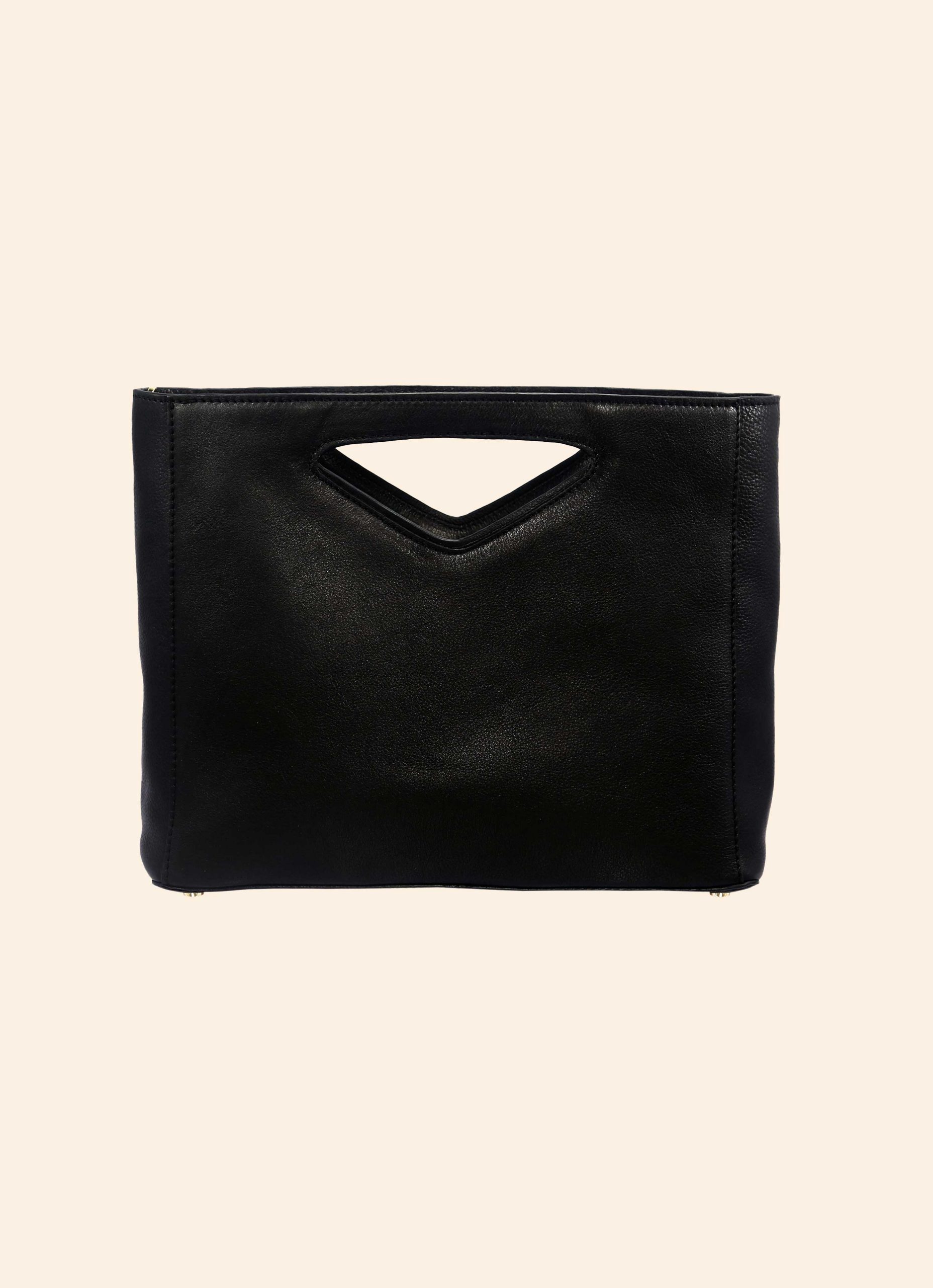 Black Leather Shoulder Bag With Pouch